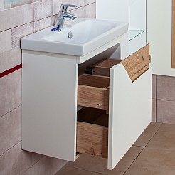 Бриклаер Мебель для ванной Брайтон 60 белая матовая/дуб кера – фотография-4
